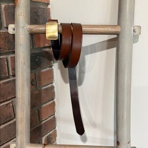 Polo Ralph Lauren Brown Leather Belt – Brass Plaque Buckle – Men’s